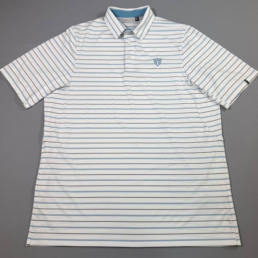 KJUS Polo Shirt Mens 56/2XL White Blue Soren Striped Golf UPF 50+ Performance